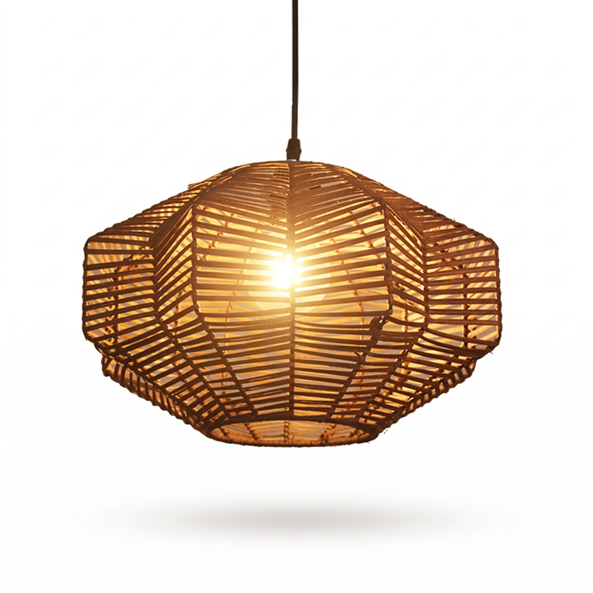 Woven Rattan Pendant Lantern Hand-Braided Coastal Ceiling Light