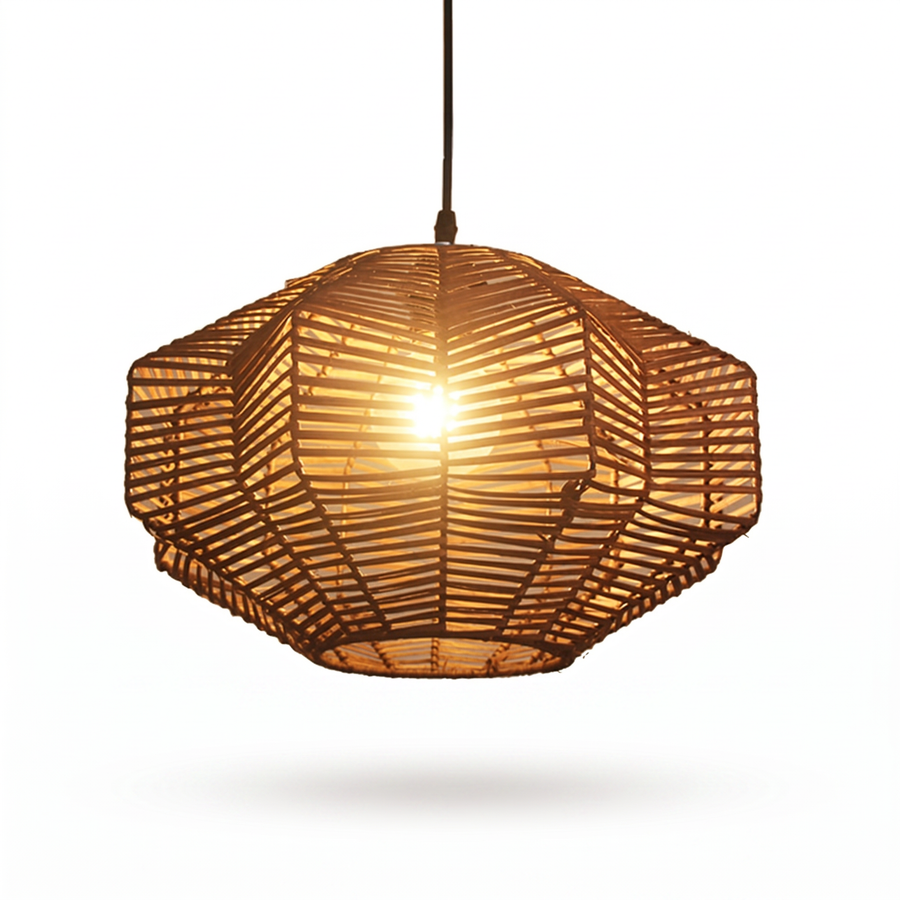 Woven Rattan Pendant Lantern Hand-Braided Coastal Ceiling Light