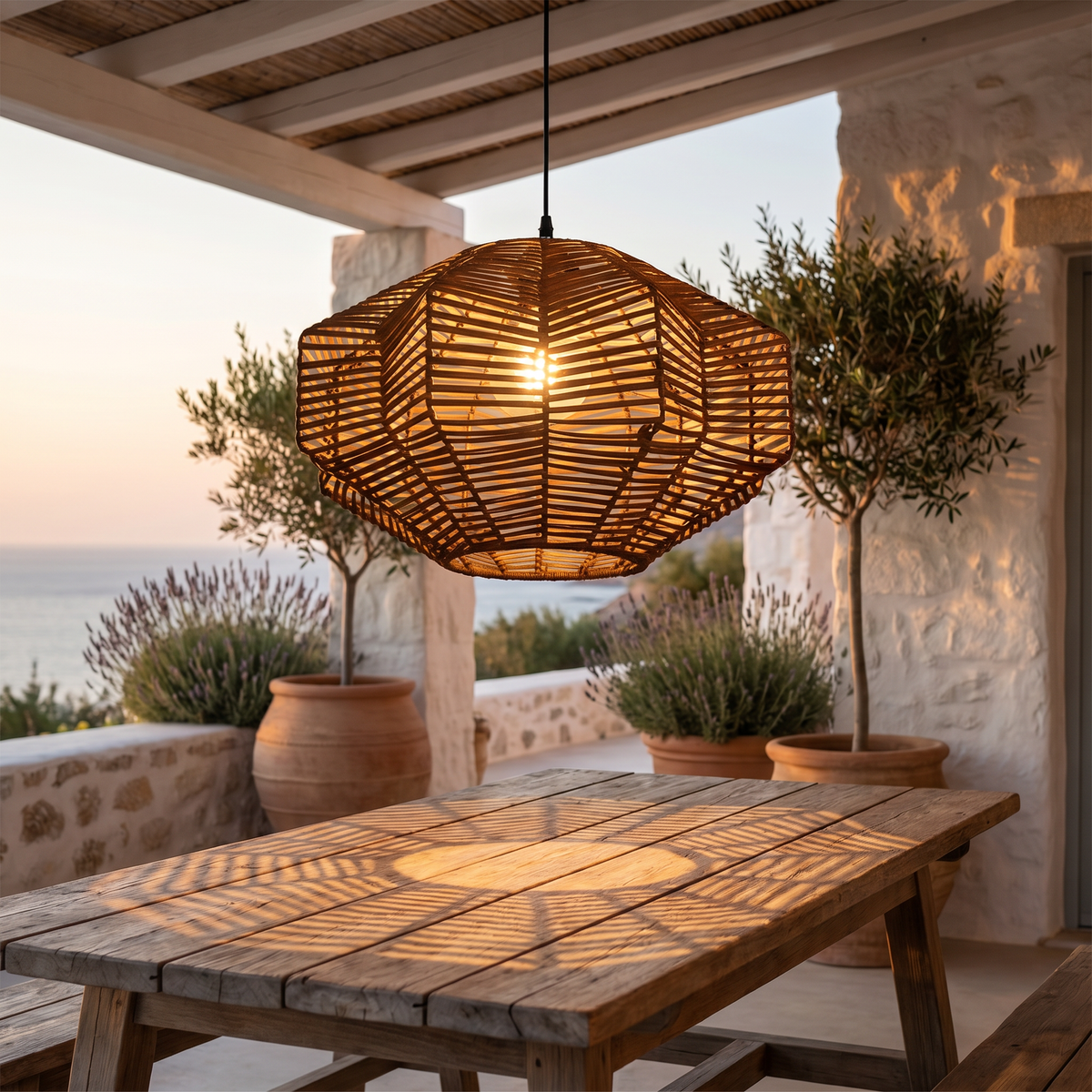 Woven Rattan Pendant Lantern Hand-Braided Coastal Ceiling Light