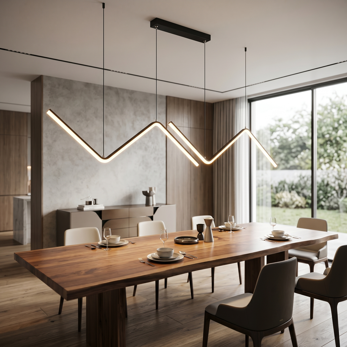 Lampo Linear LED Pendant Light Sculptural Zigzag Dining Bar