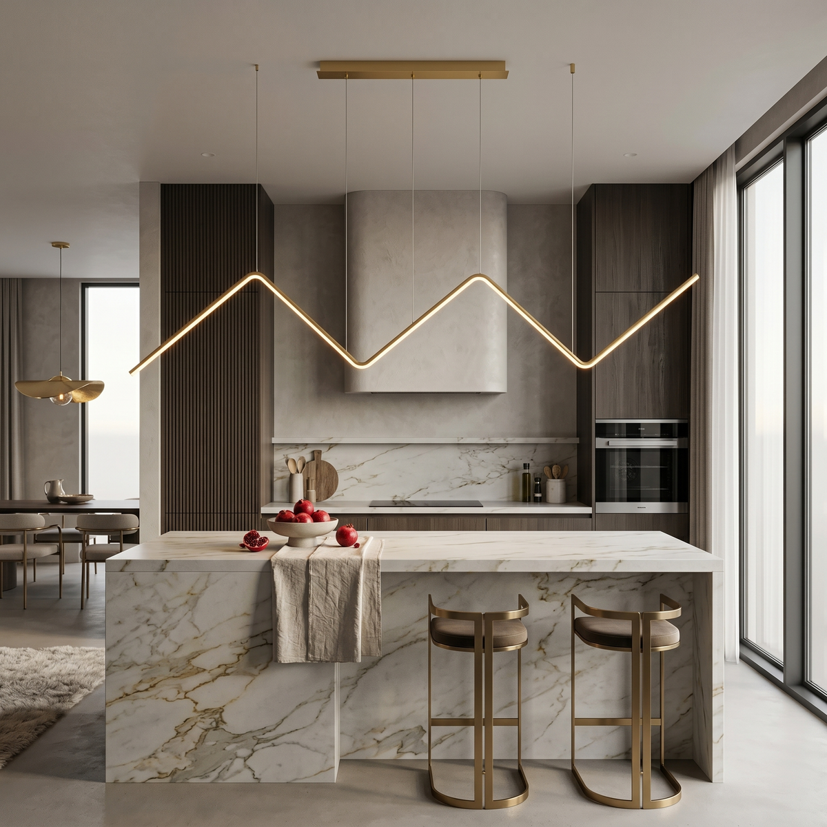 Lampo Linear LED Pendant Light Sculptural Zigzag Dining Bar