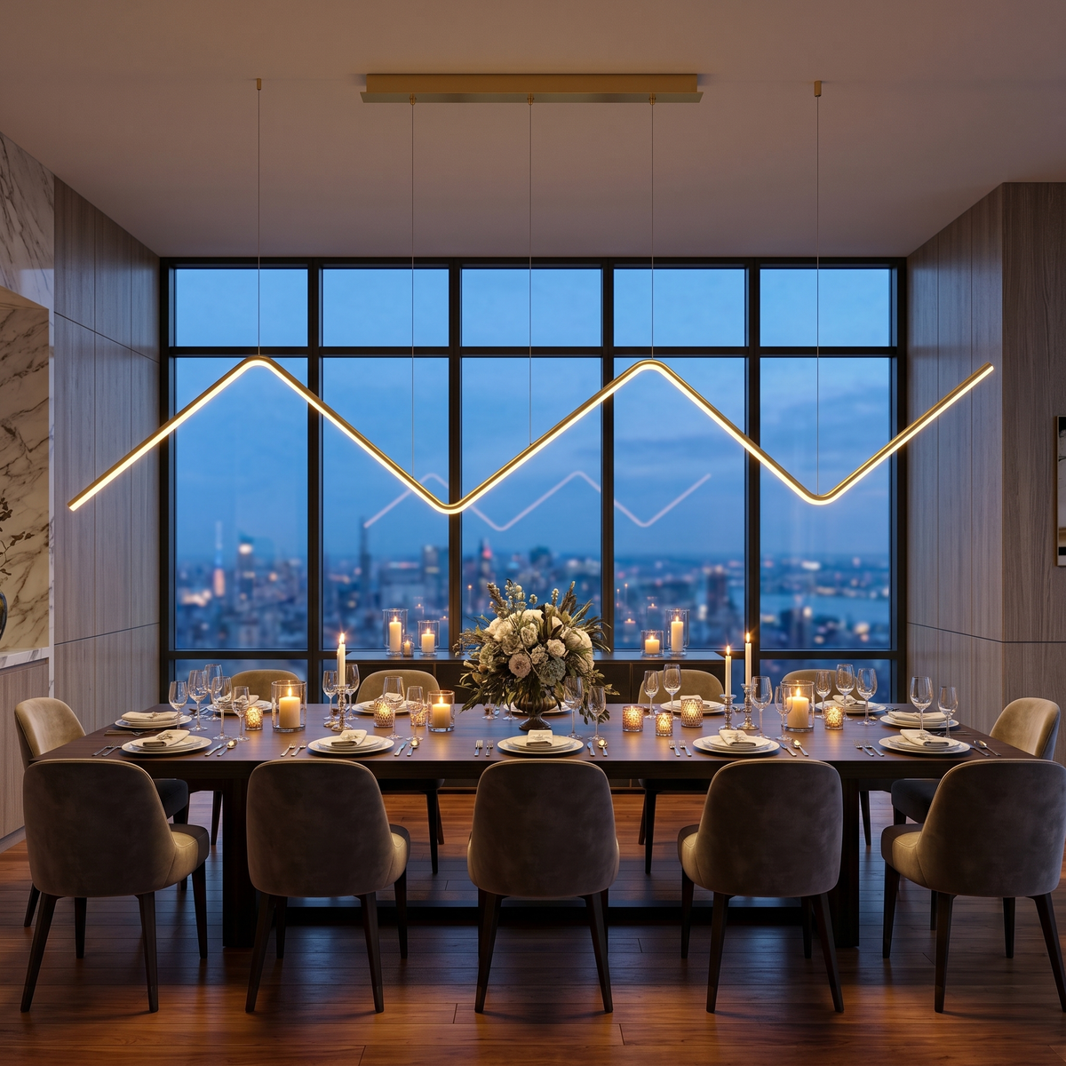Lampo Linear LED Pendant Light Sculptural Zigzag Dining Bar