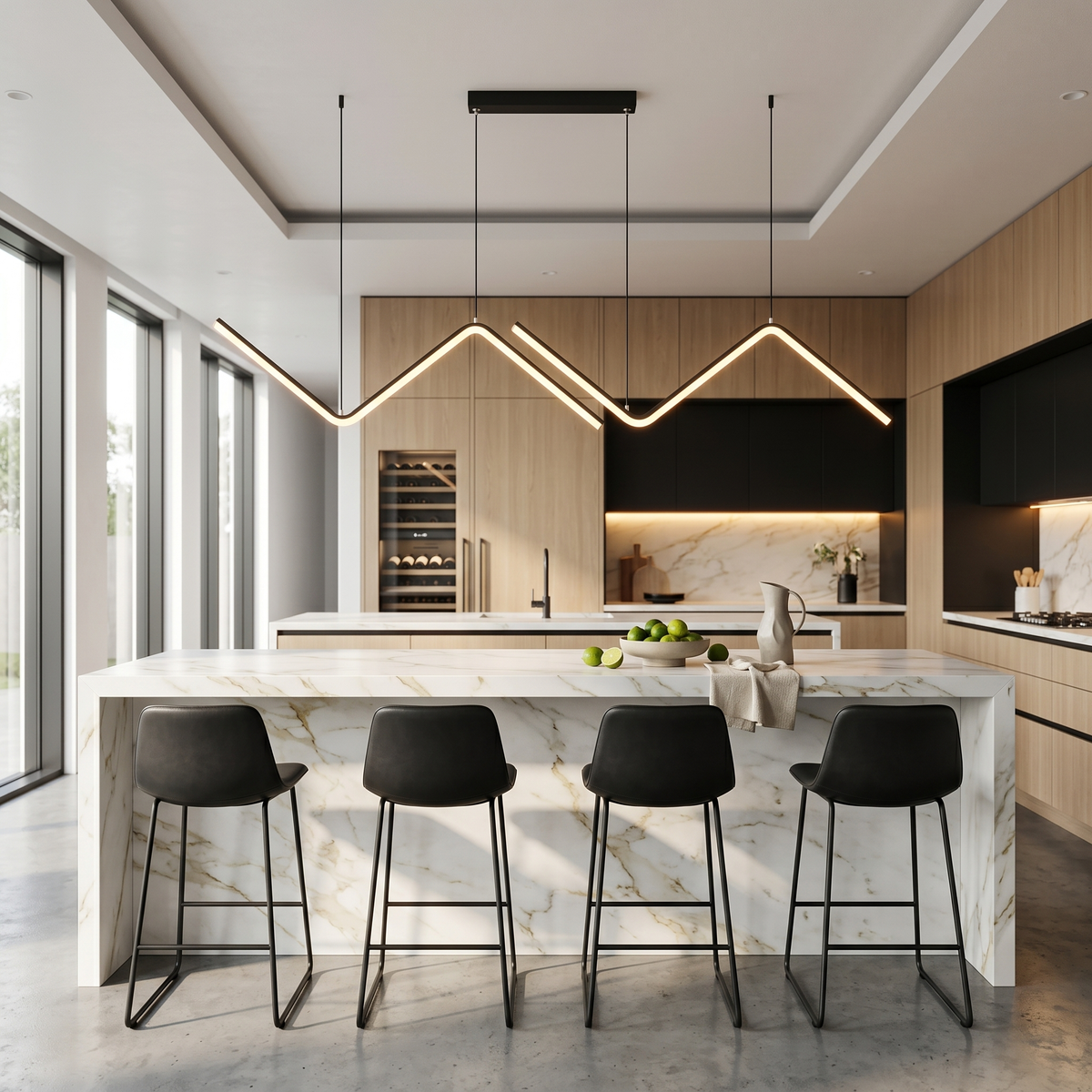 Lampo Linear LED Pendant Light Sculptural Zigzag Dining Bar