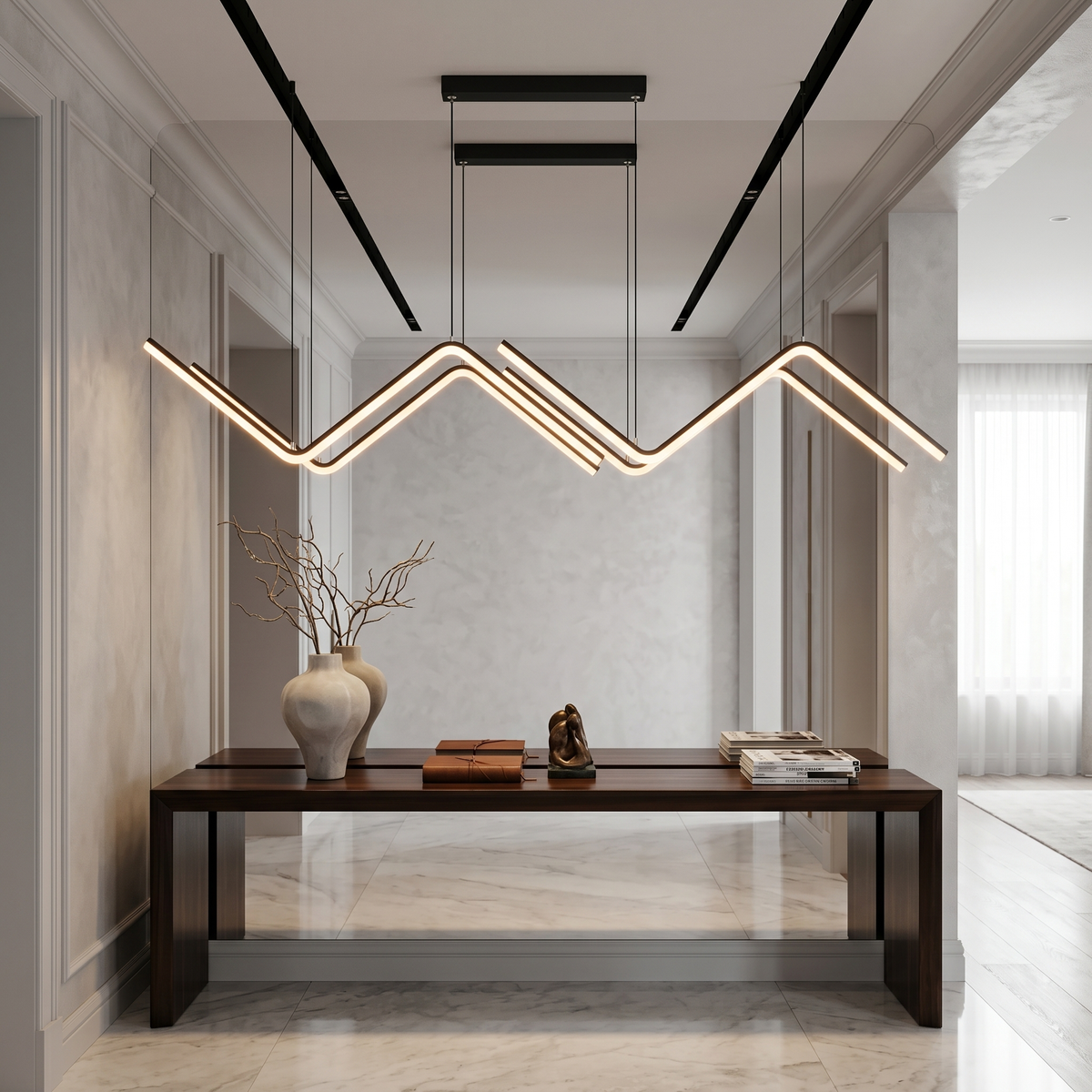 Lampo Linear LED Pendant Light Sculptural Zigzag Dining Bar