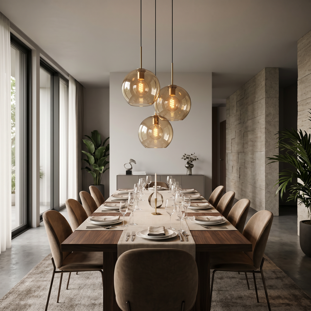 Ambra Cognac Glass Pendant Light Amber Hand-Blown Ceiling Lamp