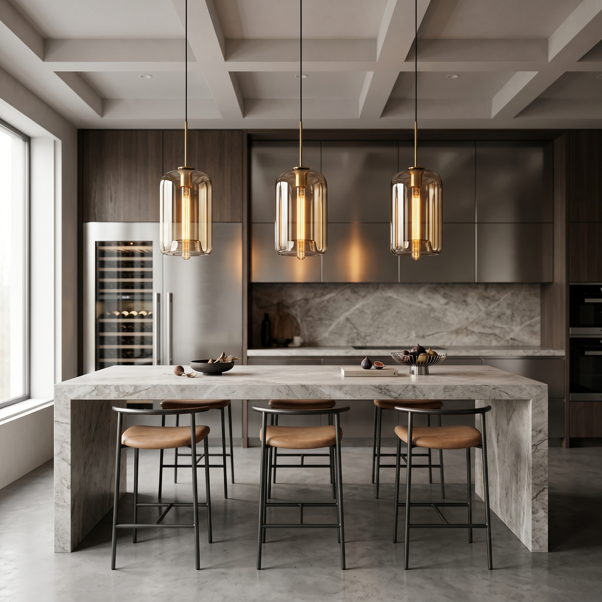 Ambra Cognac Glass Pendant Light Amber Hand-Blown Ceiling Lamp