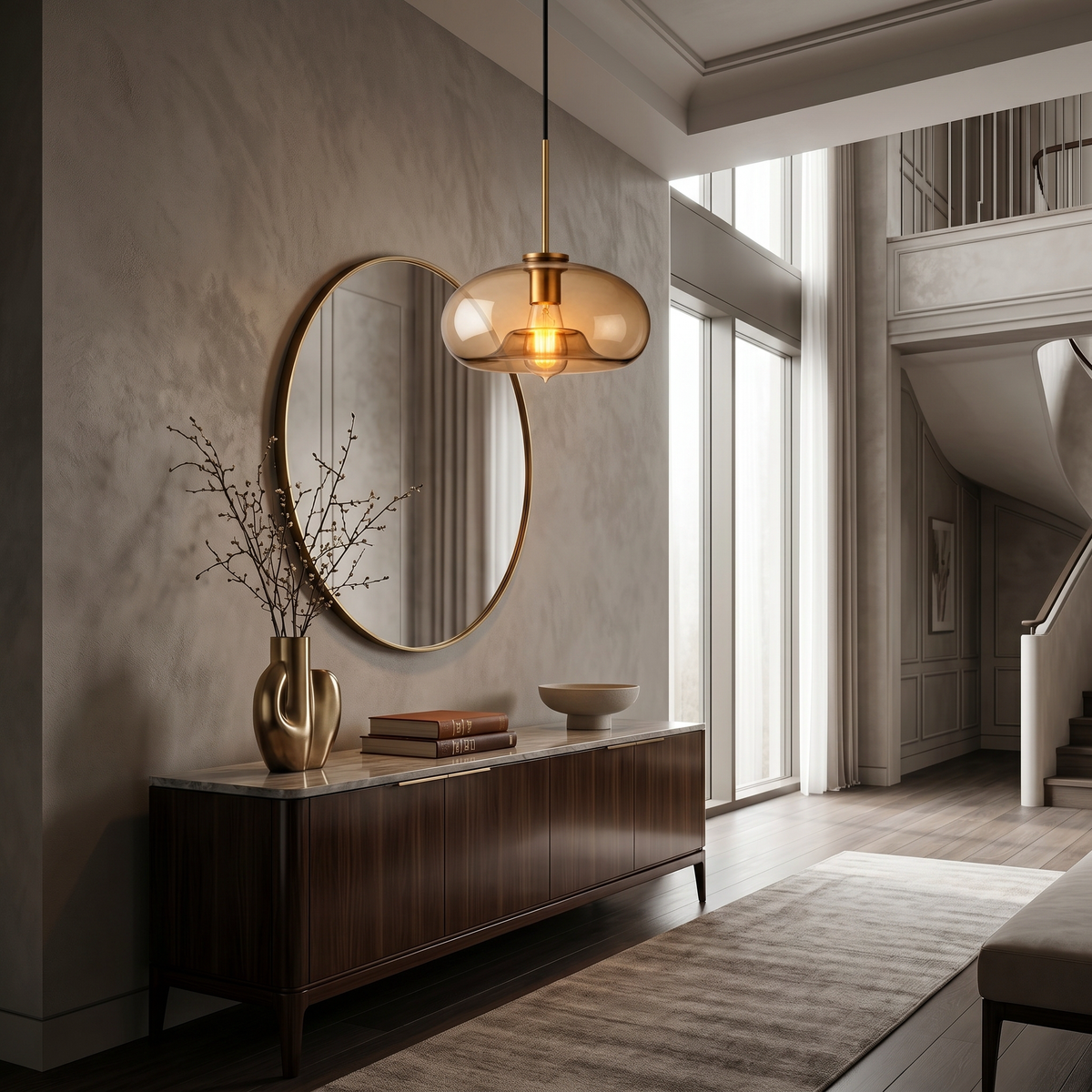 Ambra Cognac Glass Pendant Light Amber Hand-Blown Ceiling Lamp